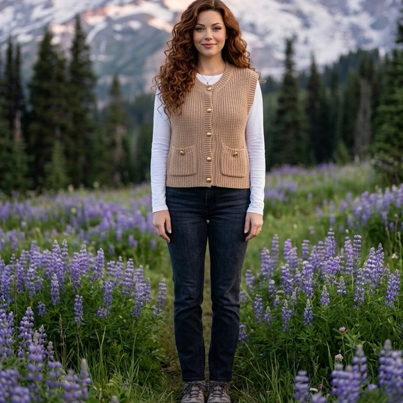 Sweaters - Hazelnut soft cable Knit cardigan Vest with Gold Buttons Womens size large